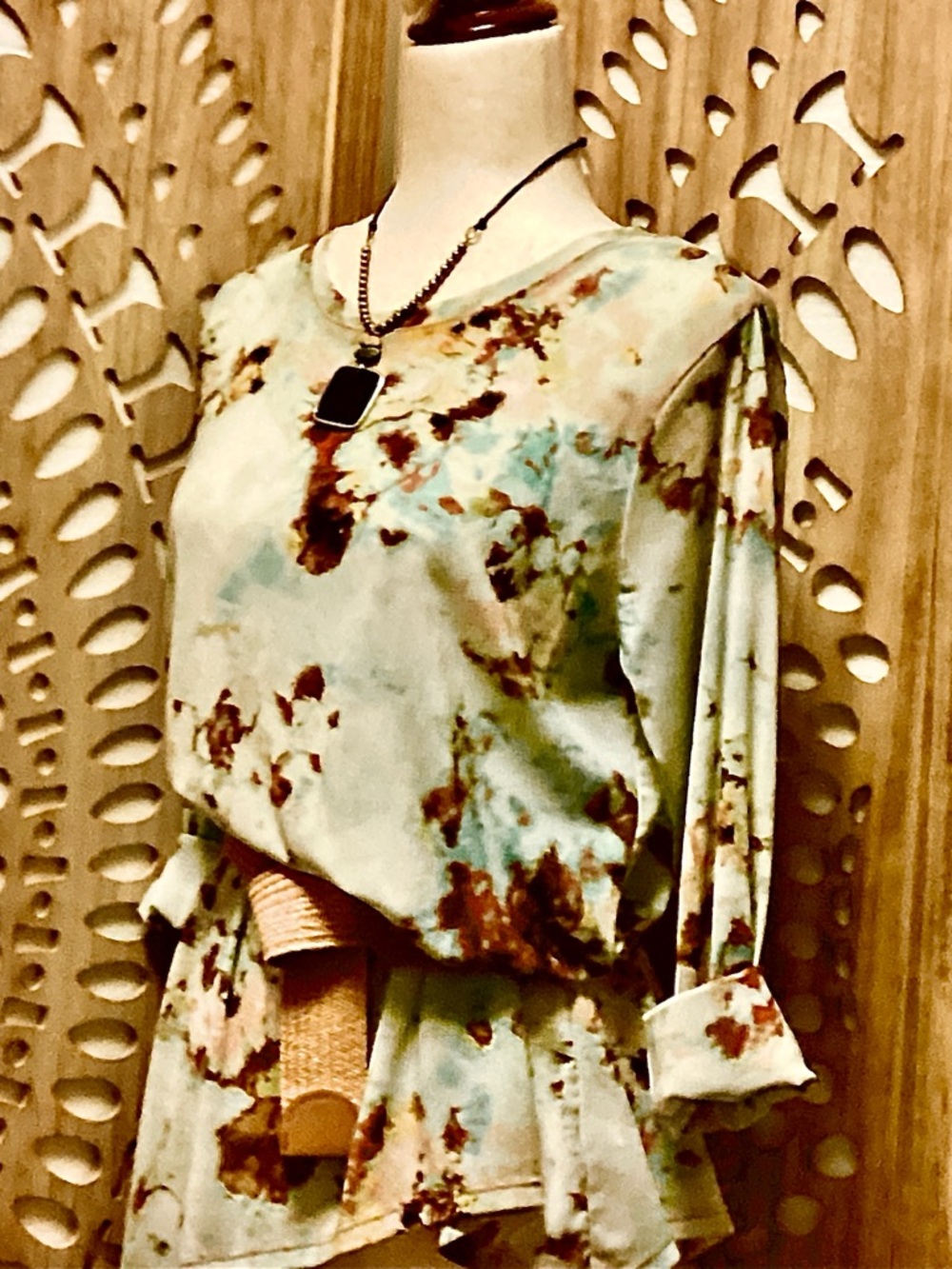 LOGO Mesh(Semi-sheer)Aqua, Teal & Earth-Tones,Tie-dye Print.By Lori Goldstein. - Picture 5 of 6